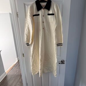 Cream Long Sleeve Dress with Black Accents